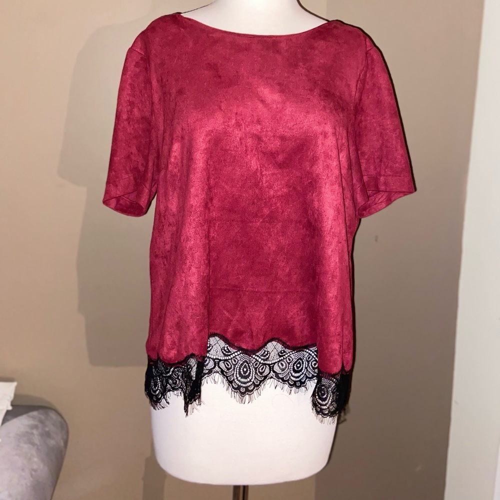 Deign Lab Suede Red And Black Lace Top